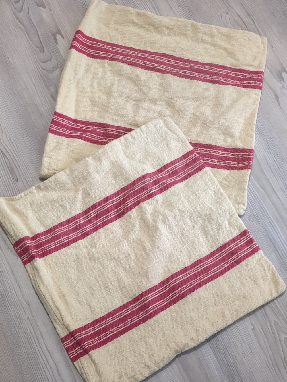 Pottery Barn Linen Cotton Red Stripe Pillow Covers 20x20 Set of 2
